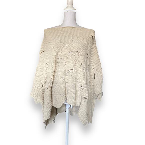 Y2k Slouchy Off Shoulder Chenille Sweater Sz S/M Cream Scallop Hem Dolman Sleeve - Picture 4 of 12